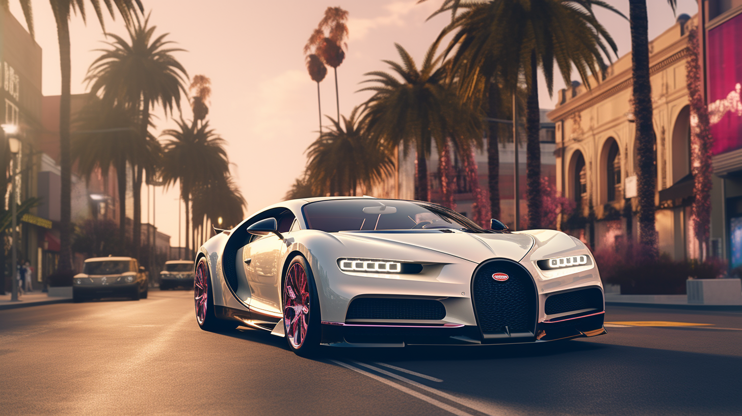 Hyperrealistic Bugatti on Beverly Hills Road