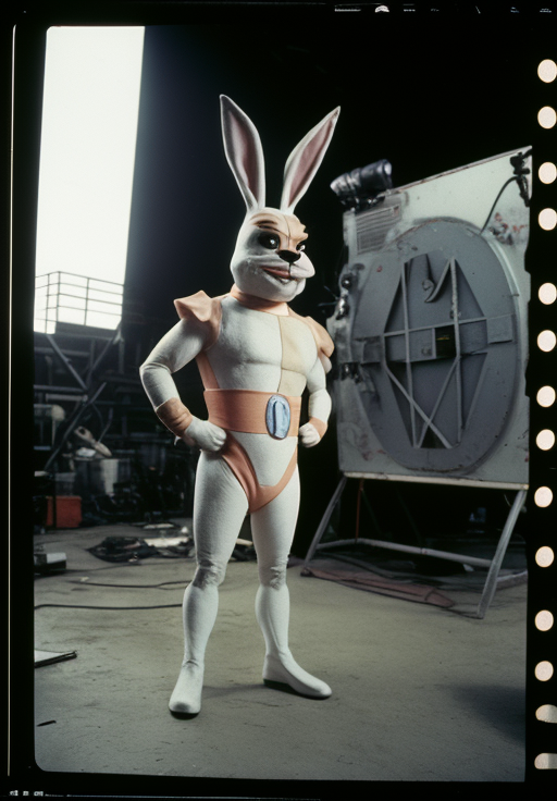 Model wearing Bugs Bunny fullbody costume