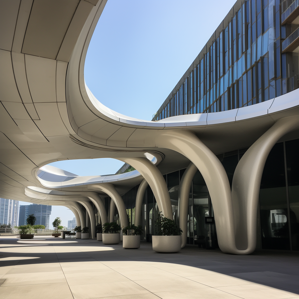 Curved shade fins on modern building