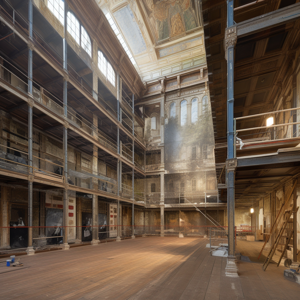 Panoramic view of building restoration project