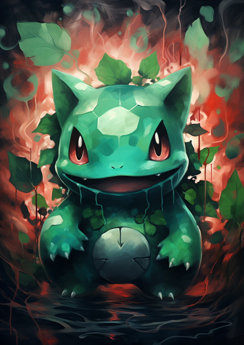 Abstract Bulbasaur artwork with vibrant colors