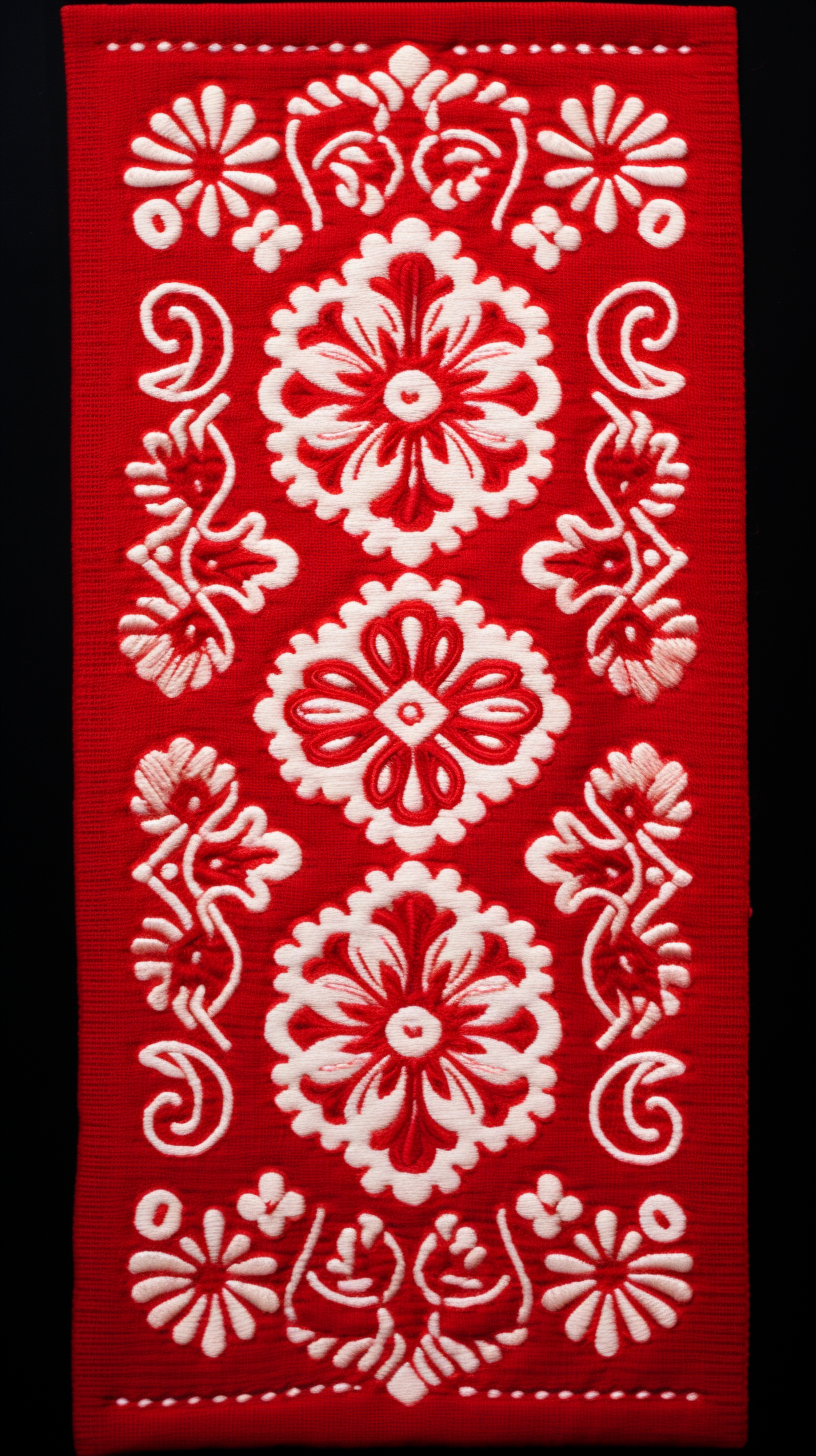 Intricate red and white Bulgarian embroidery motif