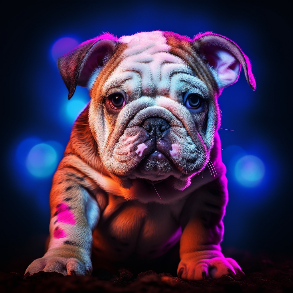 Bulldog puppy in neon lights