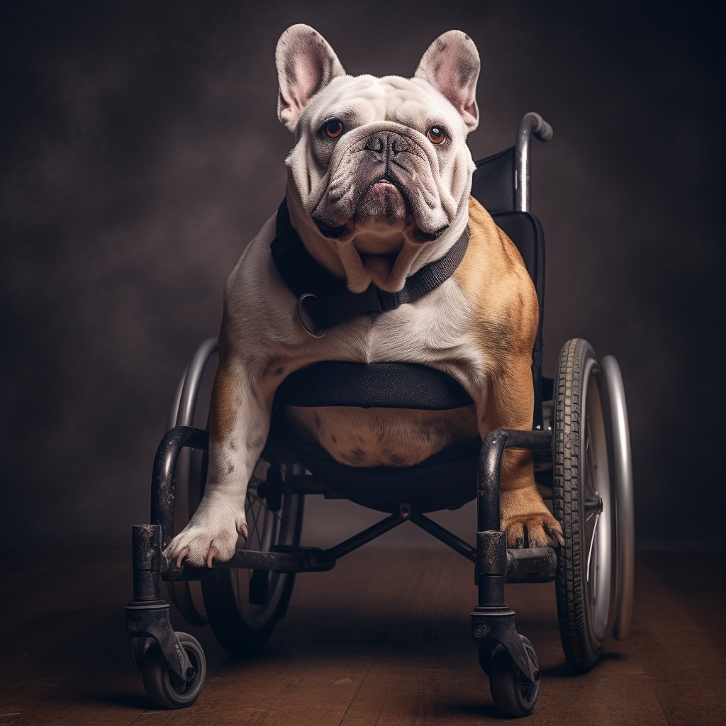 Cute Bulldog in Wheelchair