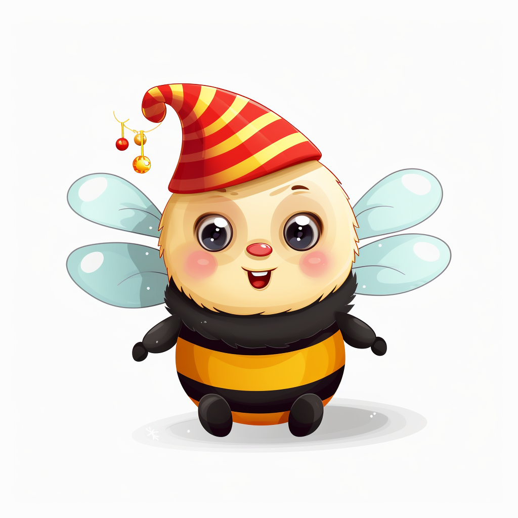 Cute Bumble Bee with Christmas Hat