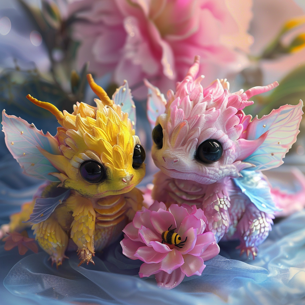 Two bumblebee dragon macroshot kawaii