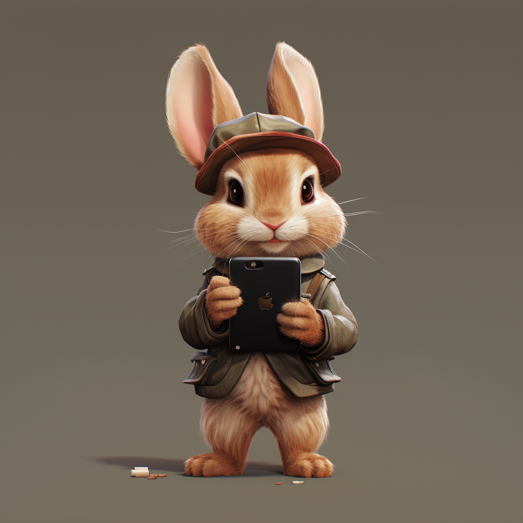 Bunny Wearing Newsboy Cap Scrolling Phone