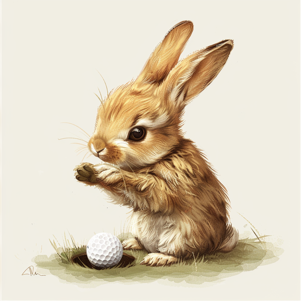 Bunny Rabbit Putting Golf Ball Hole