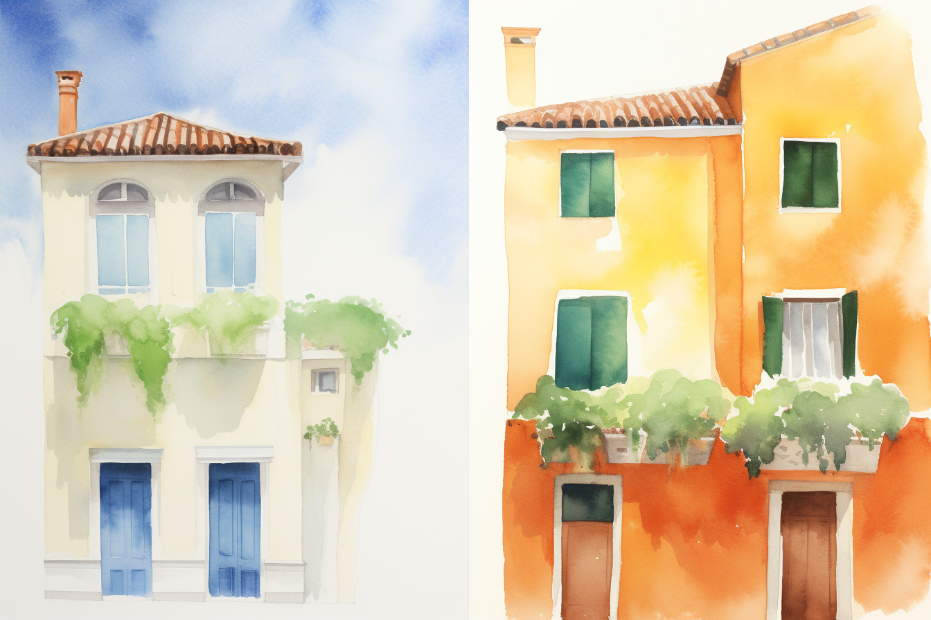 Colorful Burano Street Watercolor Painting