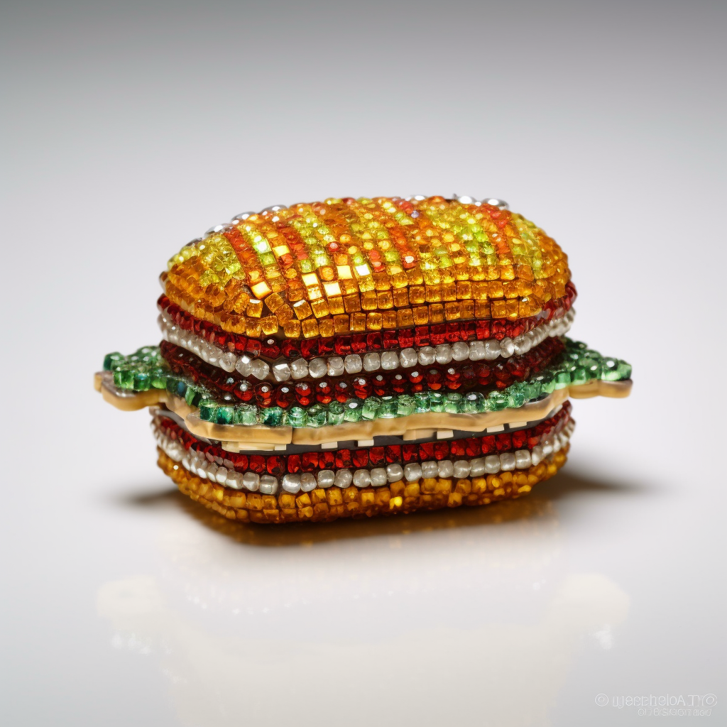 Burger Bead Brooch Rhinestone on White Background