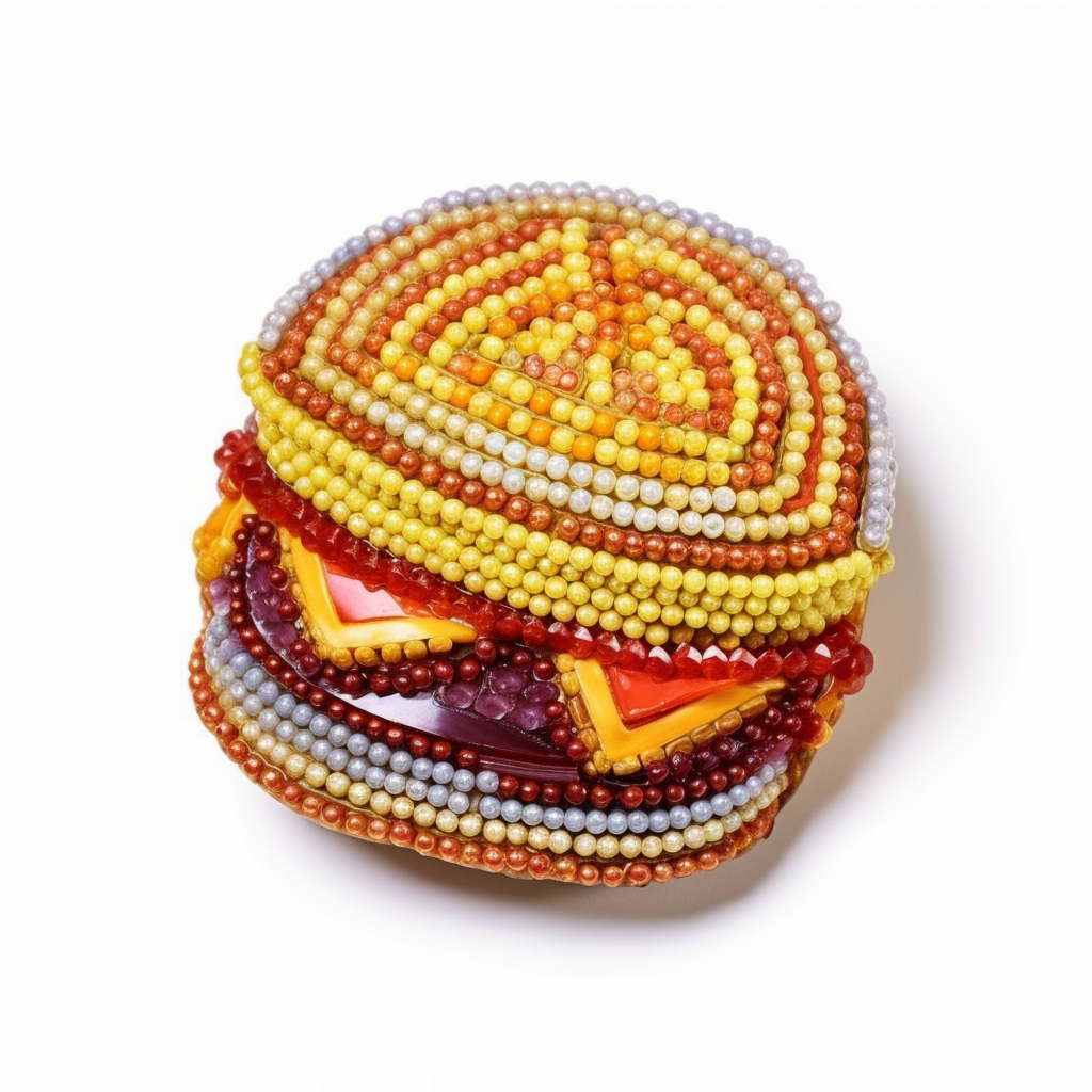 Beaded Burger Brooch with Rhinestones