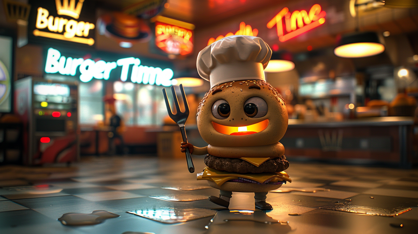 Retro Burger Mascot Chef Hat