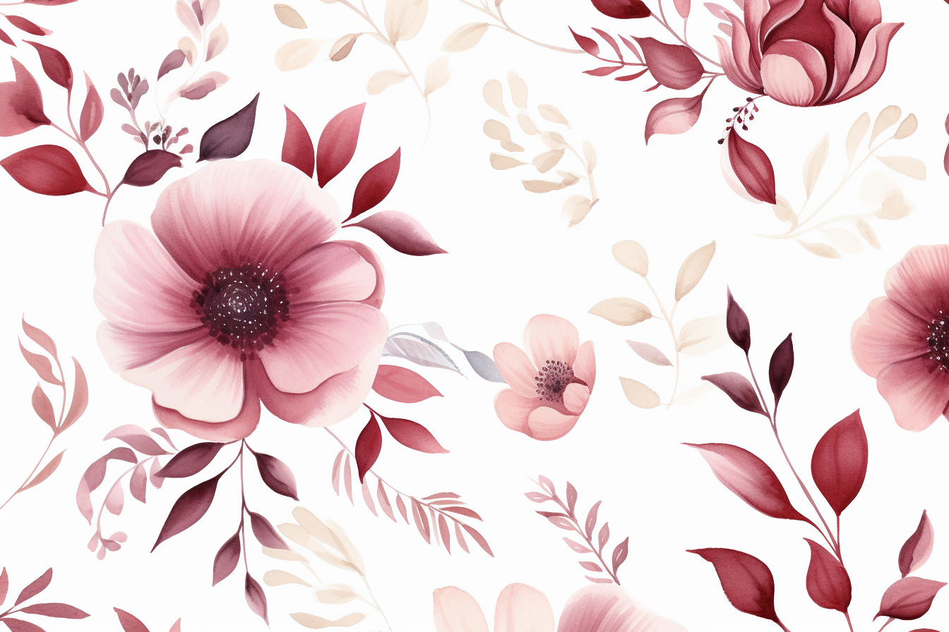 Burgundy Blush Watercolor Floral Pattern