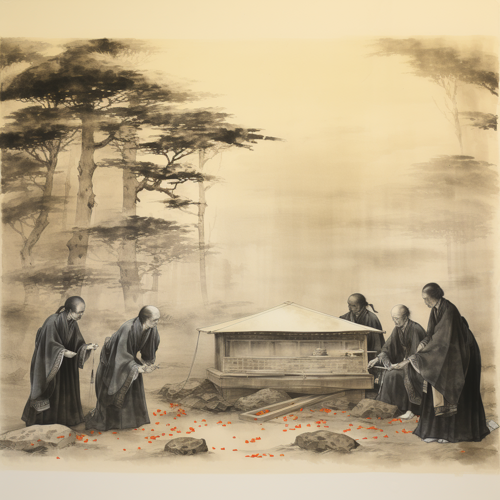 Japanese Parchment Ink Art - Burial of Seth