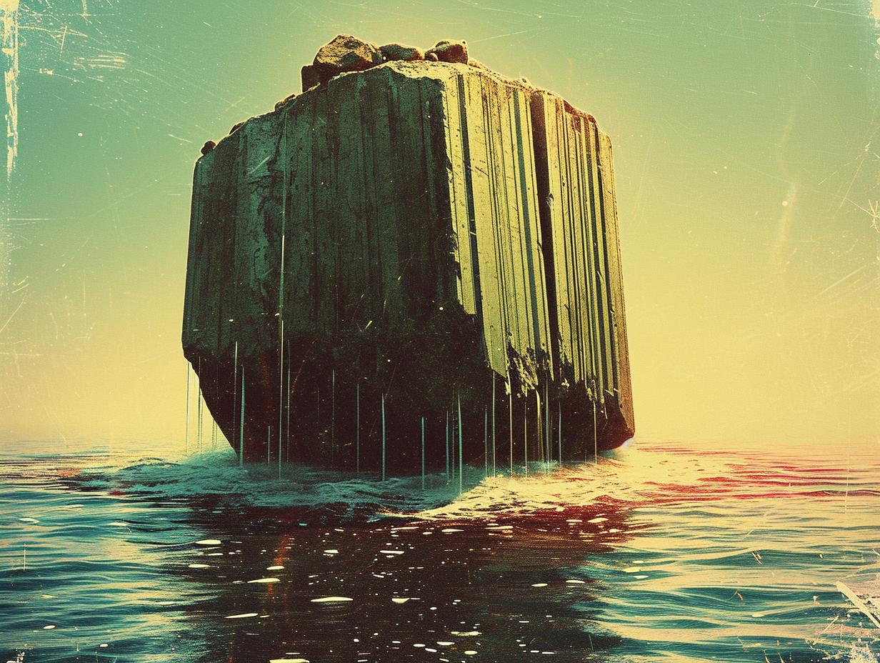 Abstract image of a buried monolith beneath the sea