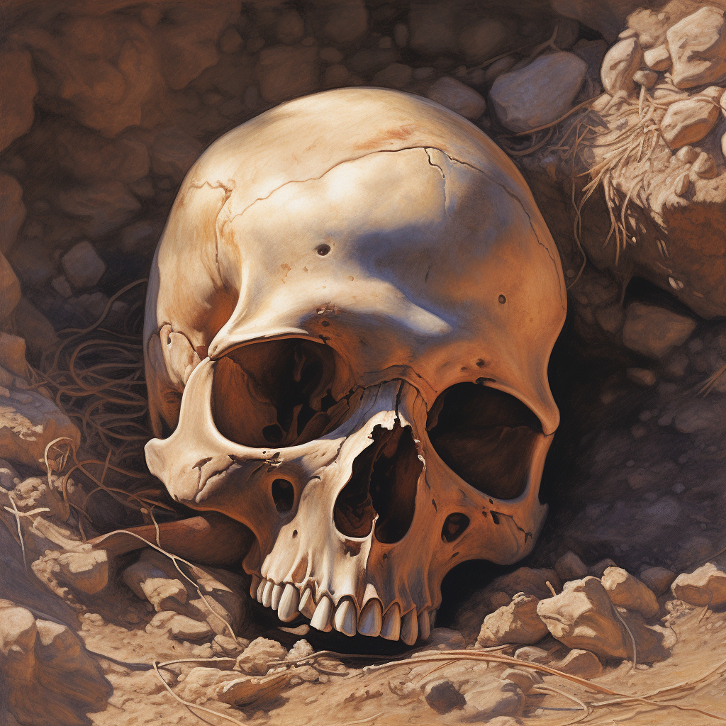 Mysterious half-buried skull at an angle