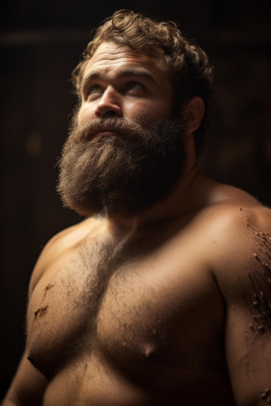 Smirking Burly Man with Hairy Chest