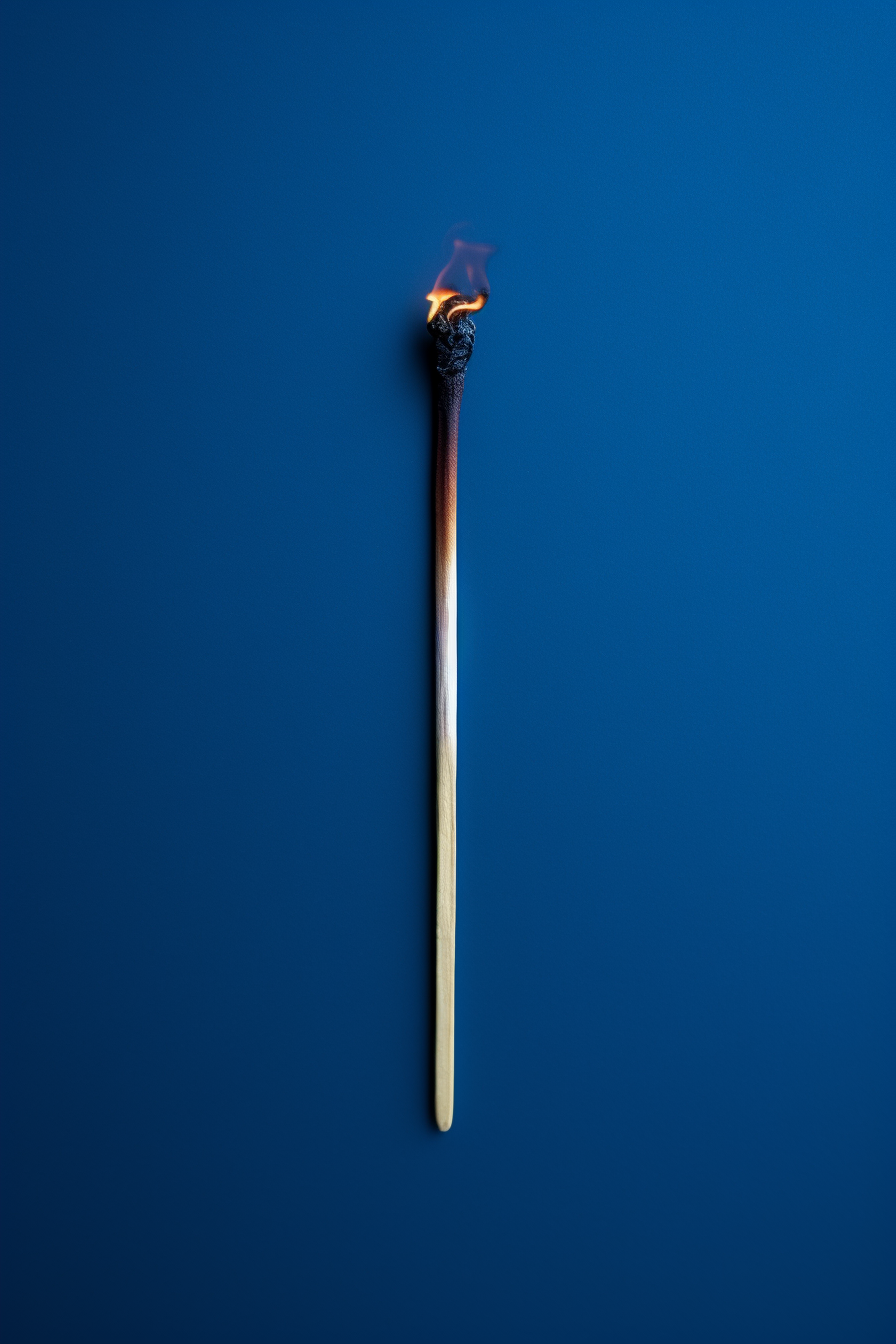 burned match on dark blue background