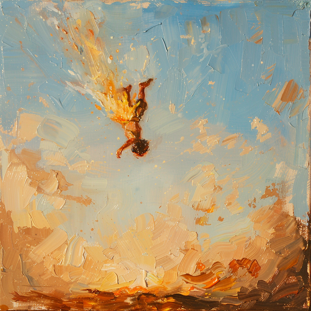 Angel falling from sky painting