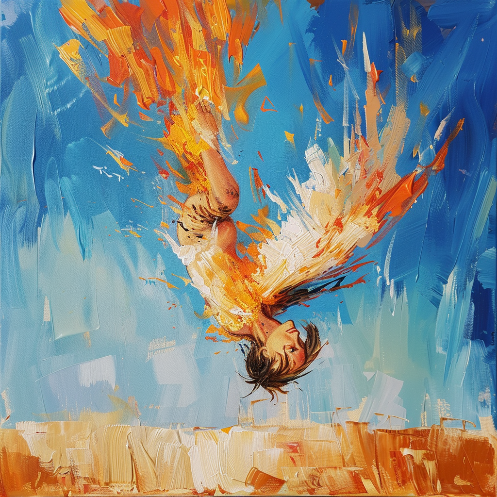 Angel falling from sky oil painting