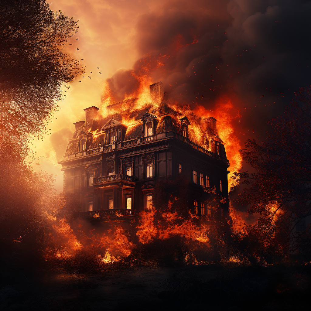 Burning aristocratic mansion engulfed in flames