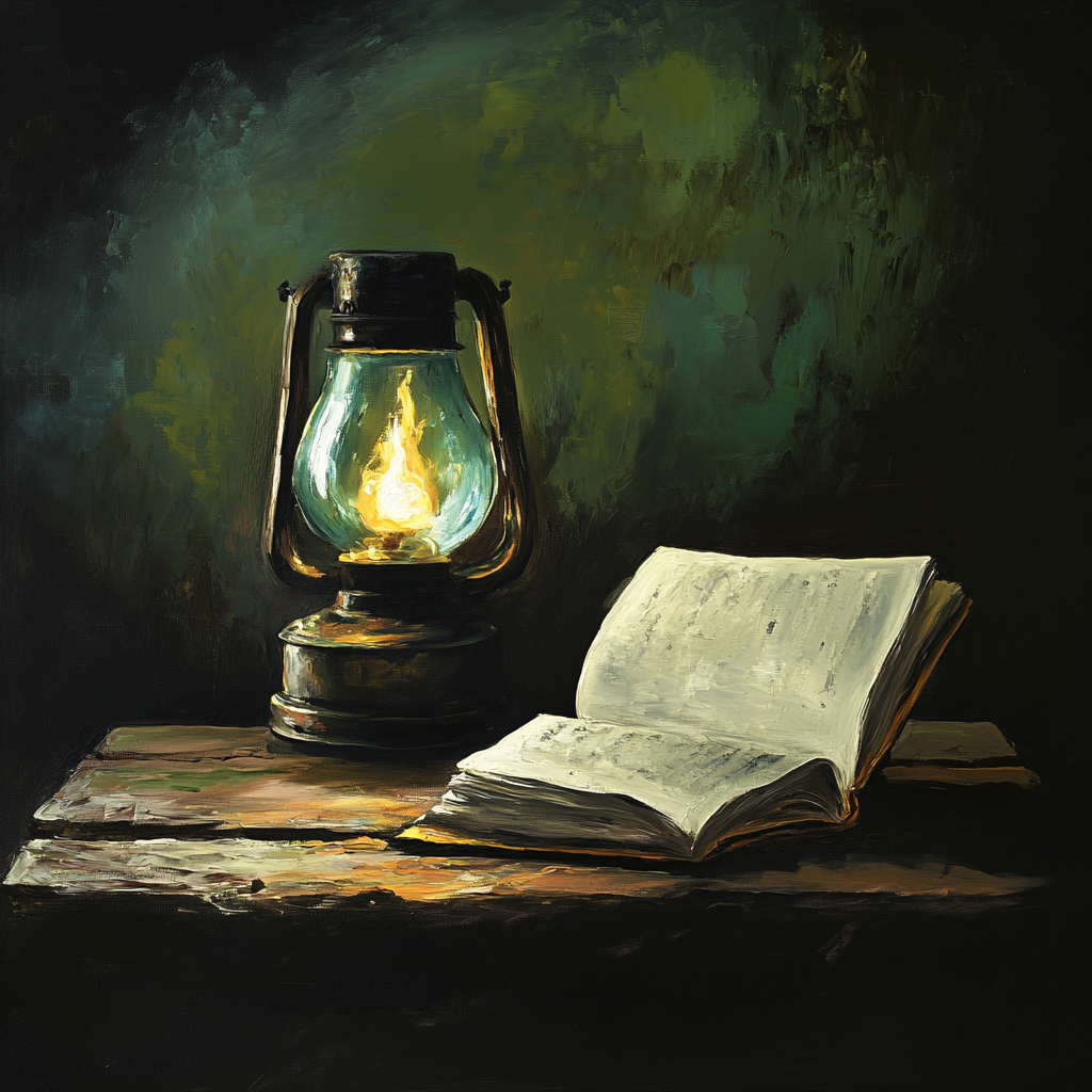 Oil Painting of Burning Lamp