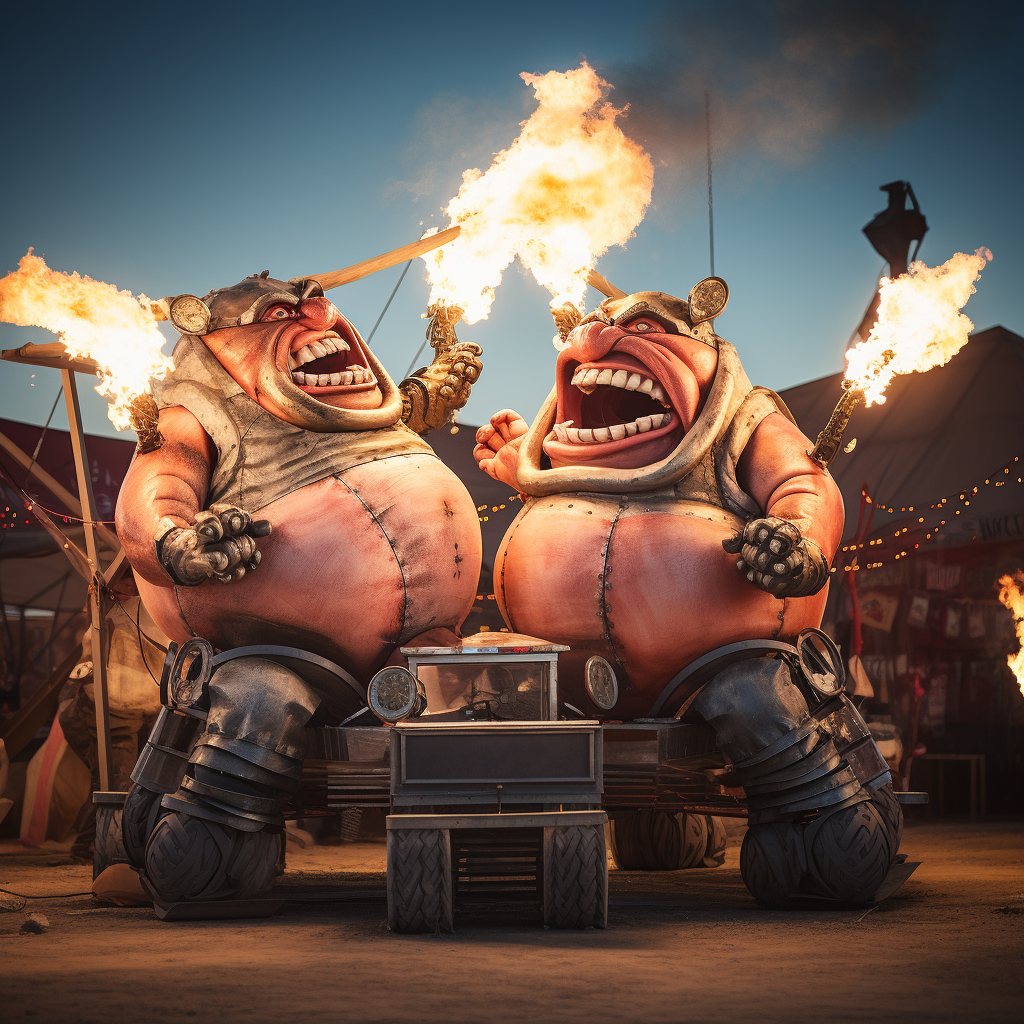 Tweedledee and Tweedledum boxing at Burning Man