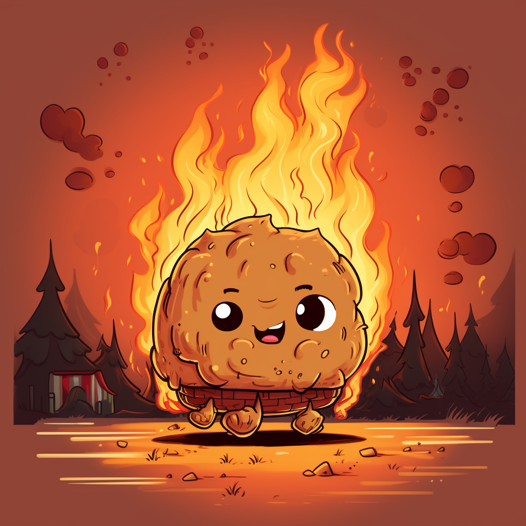 Burning marshmallow cartoon illustration distressed