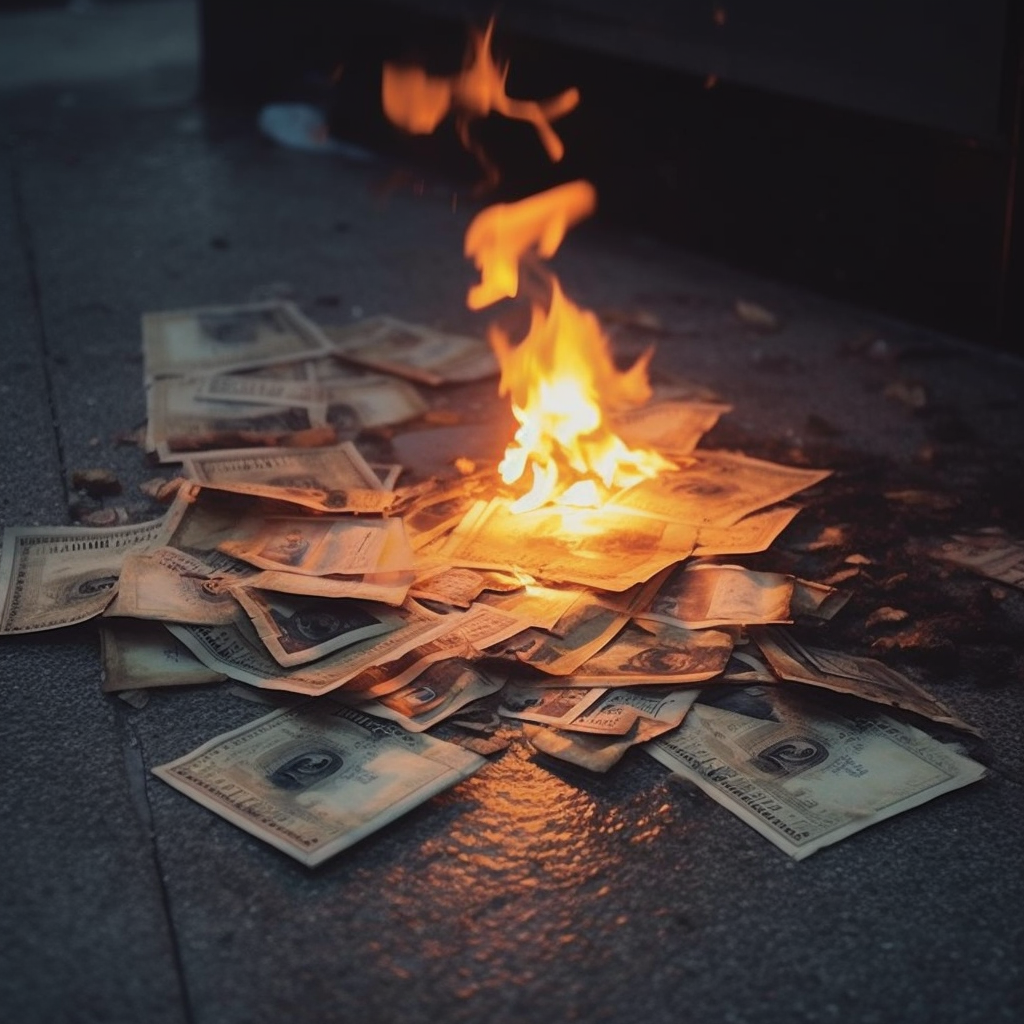 Person Burning Money for Warmth