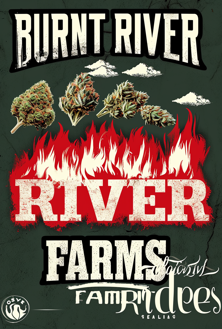 Burnt River Farms Poster with Fire Sunrise and Cannabis