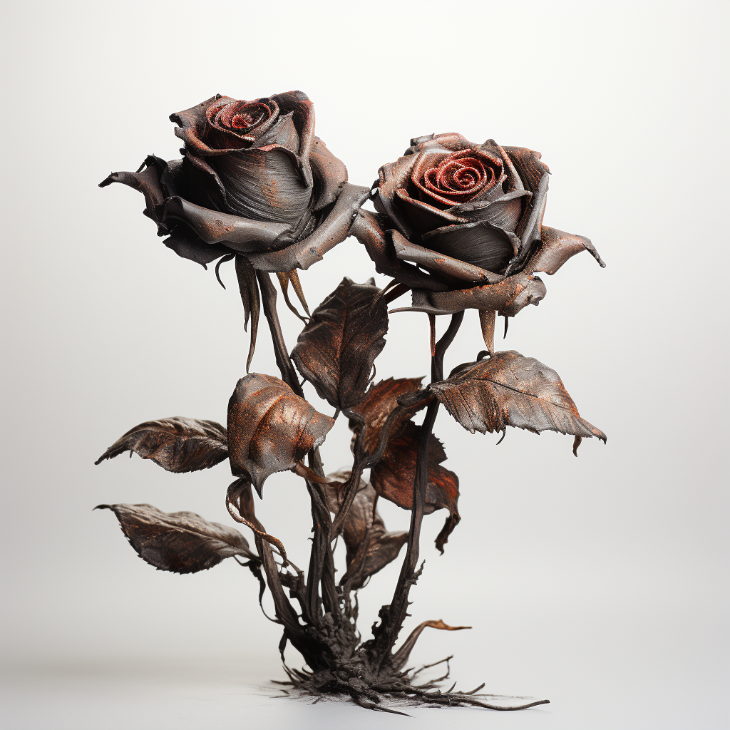 Stunning burnt roses on white background