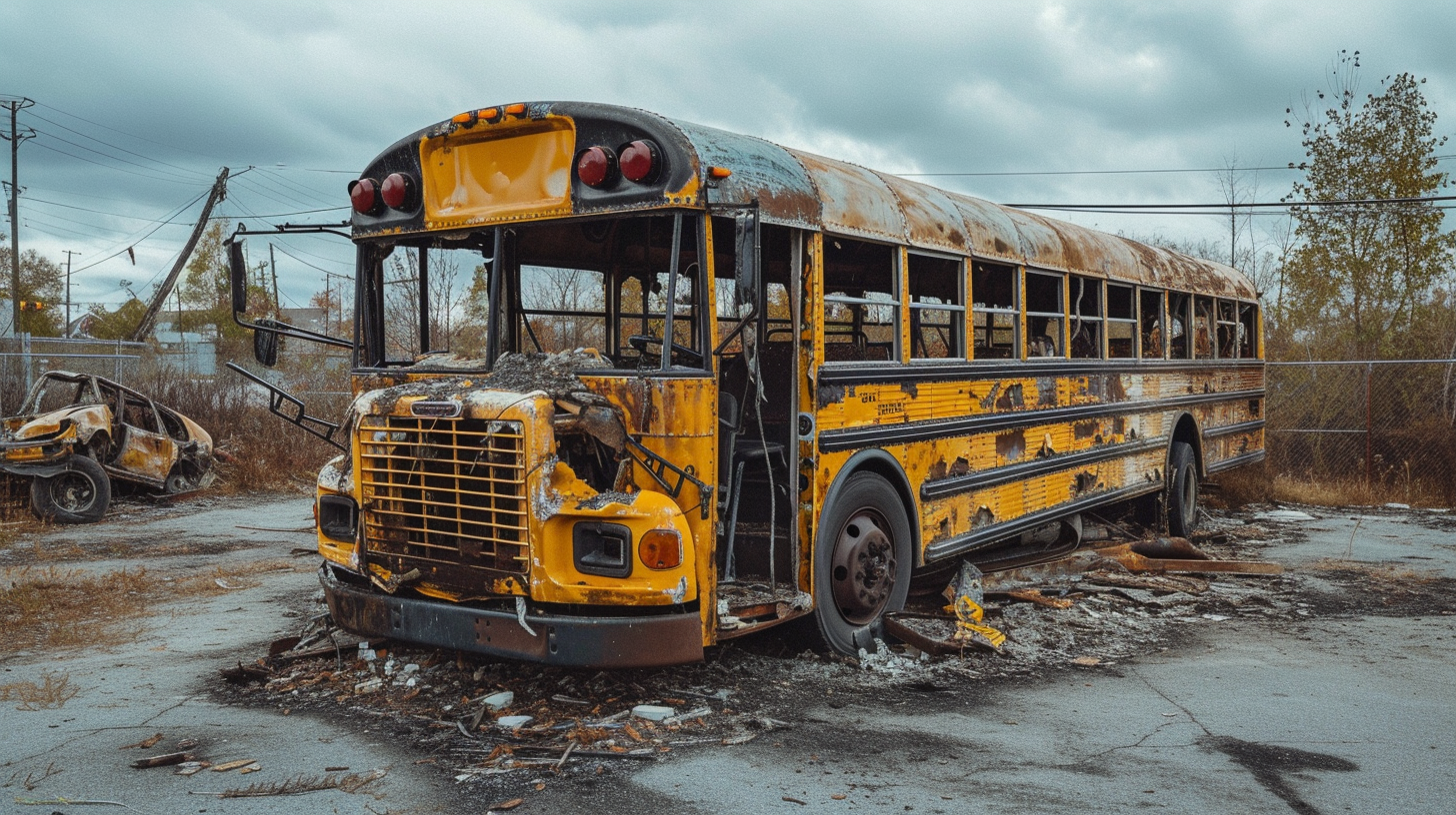 Burnt School Bus with Tech Chassis