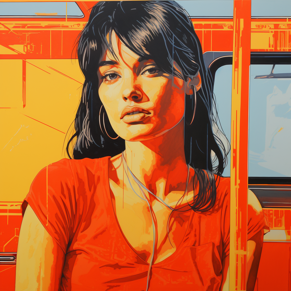 Colorful bus and girl painting