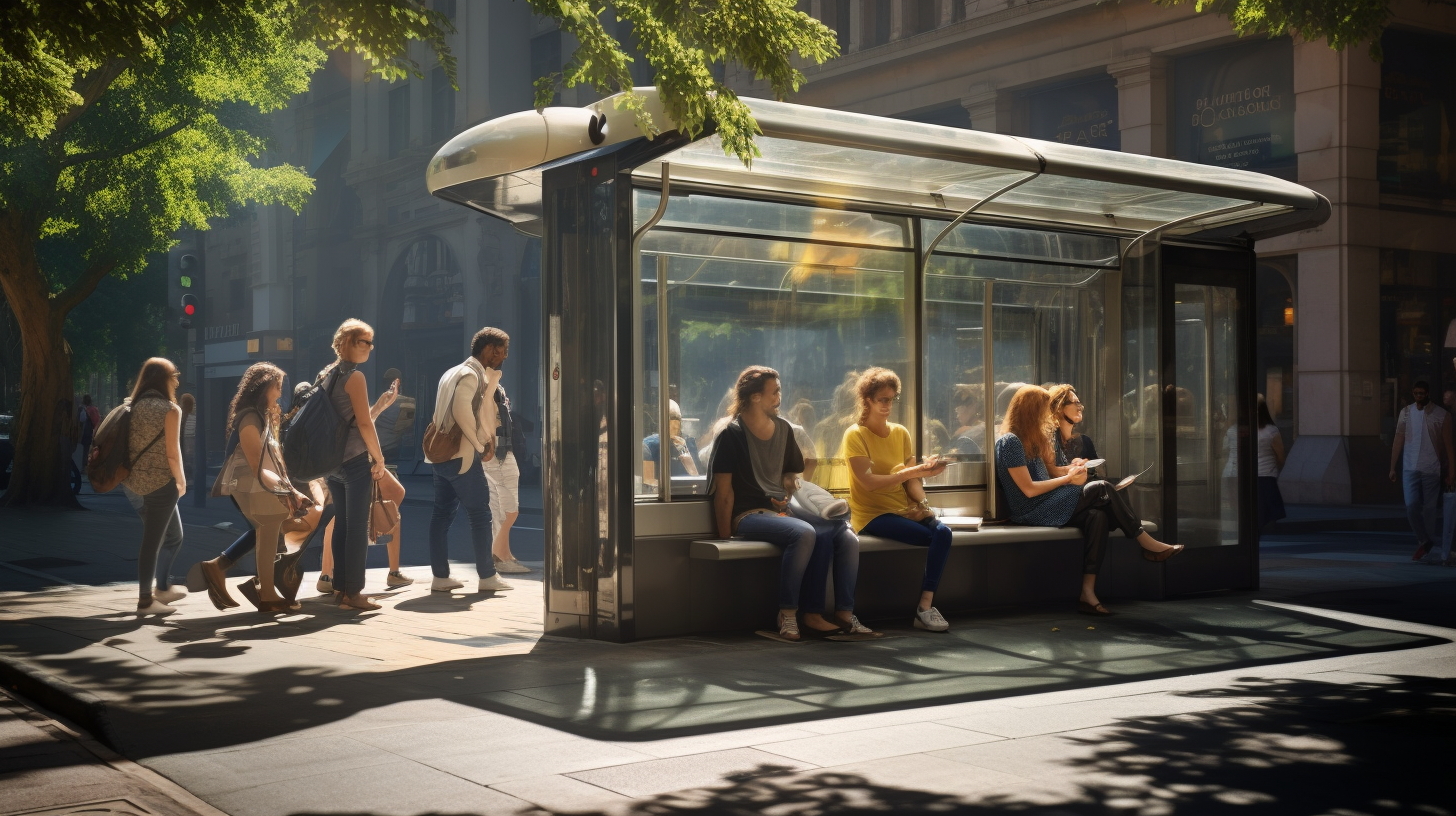 bus stop street people standing