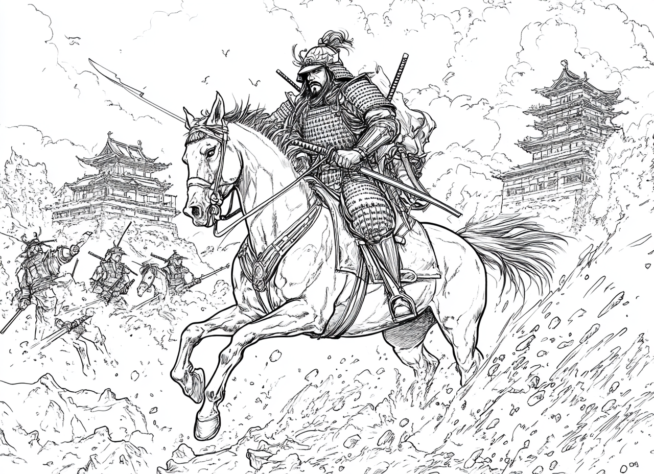 Bushido Samurai Horse Coloring Page