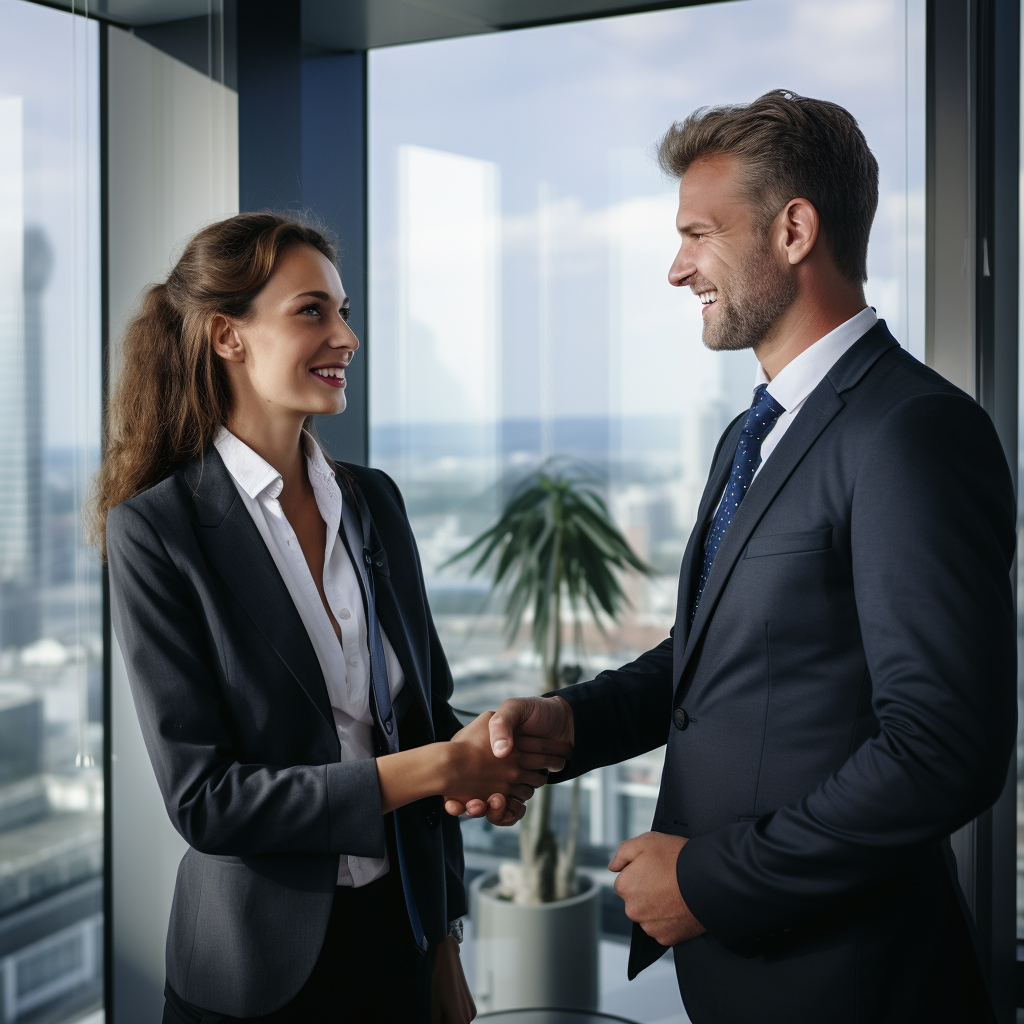 Business Handshake in a Realistic Business Atmosphere