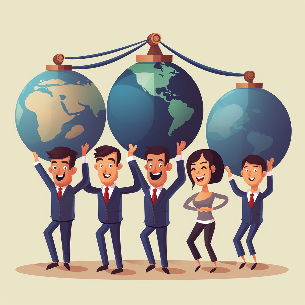 Business people carrying weight of world