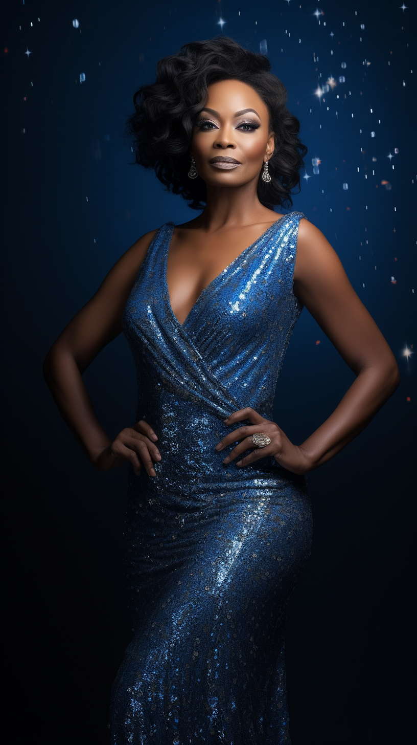 Black woman in blue sequin dress