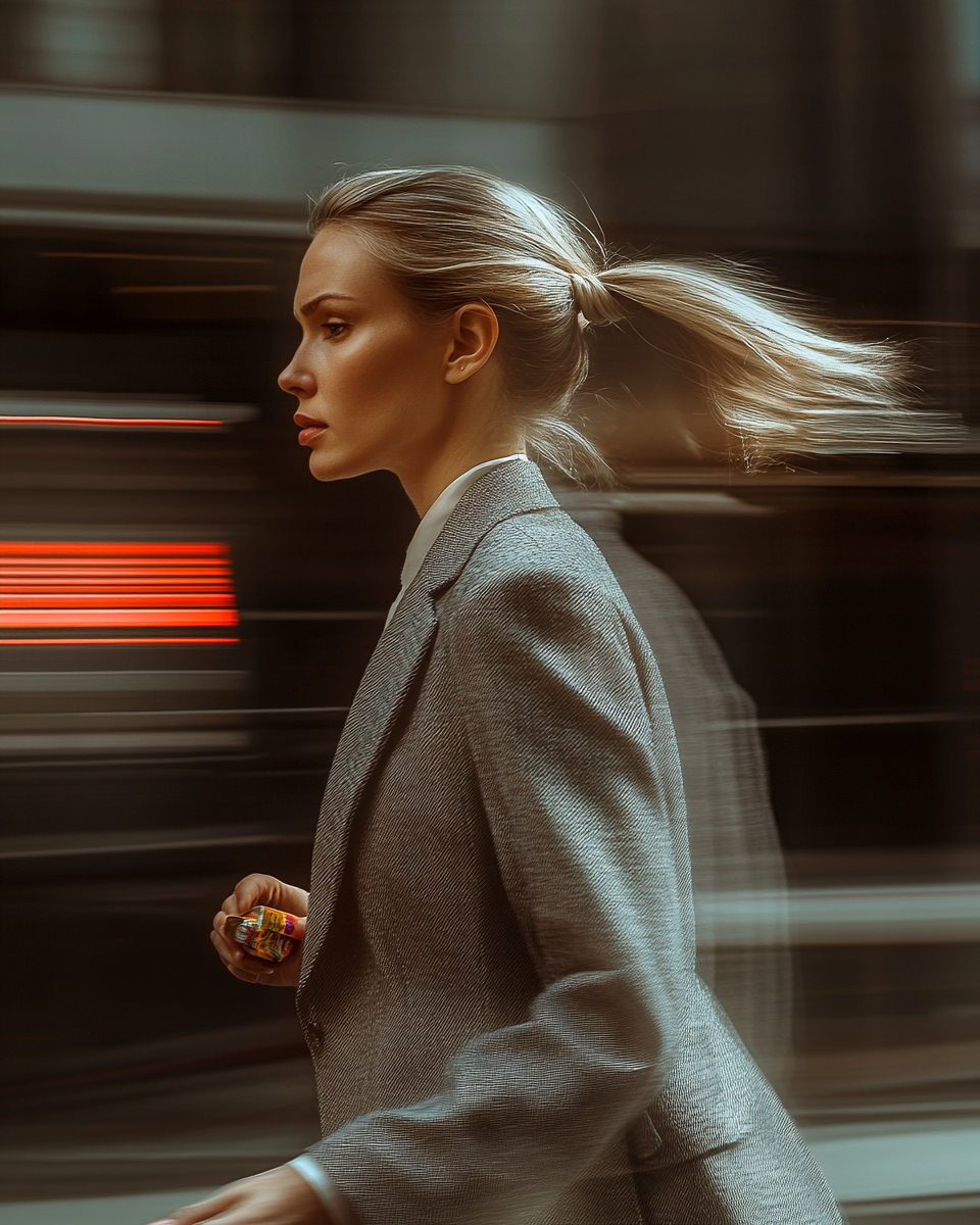 Business woman holding energy bar