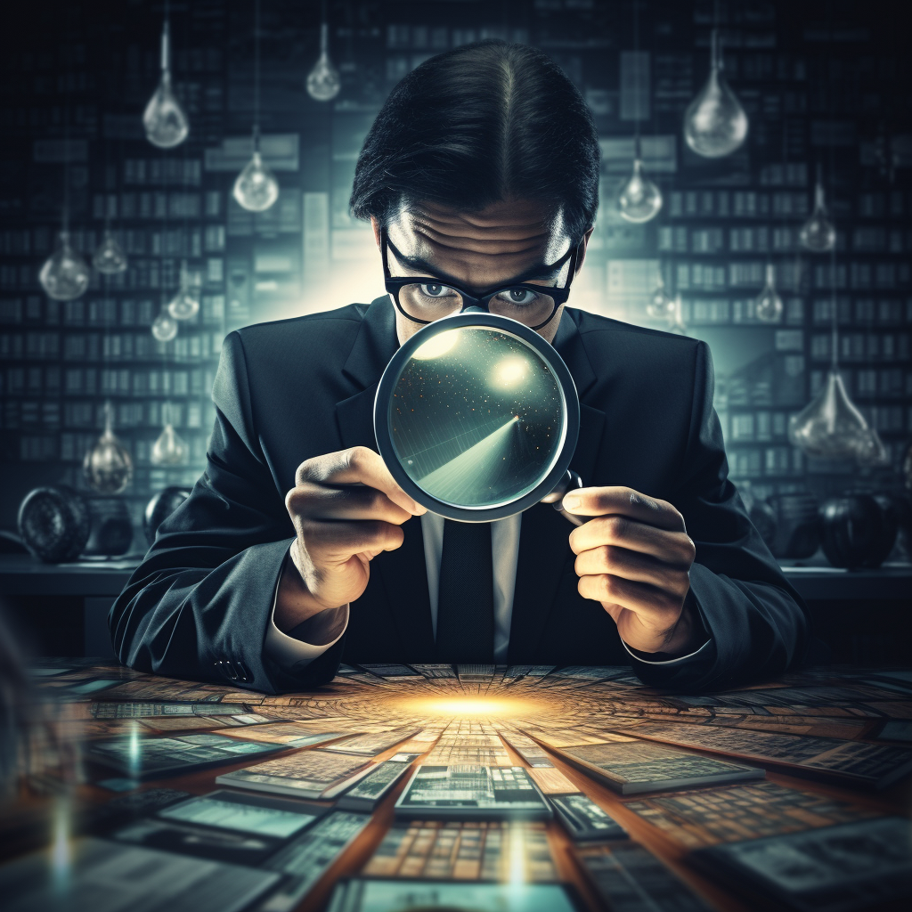 Person analyzing business with magnifying glass