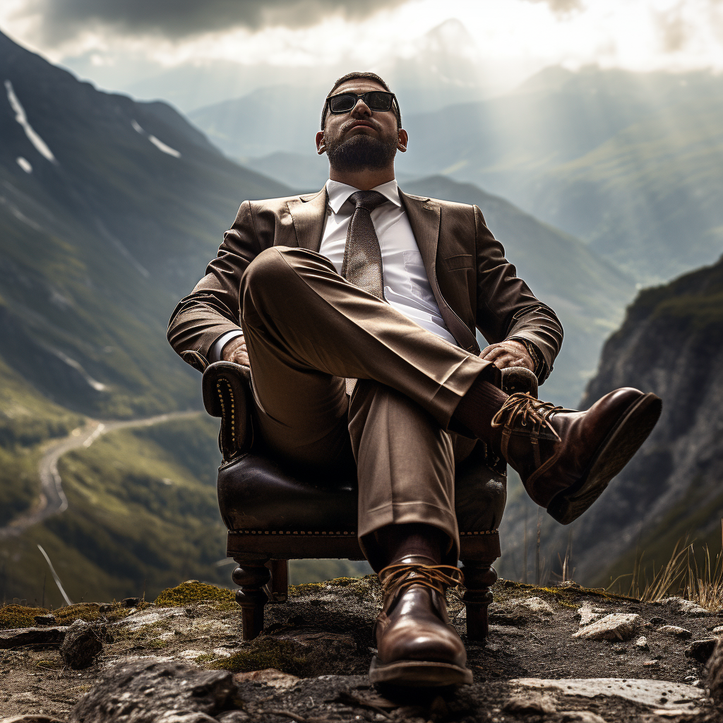 Business Man with Dirty Hiking Boots