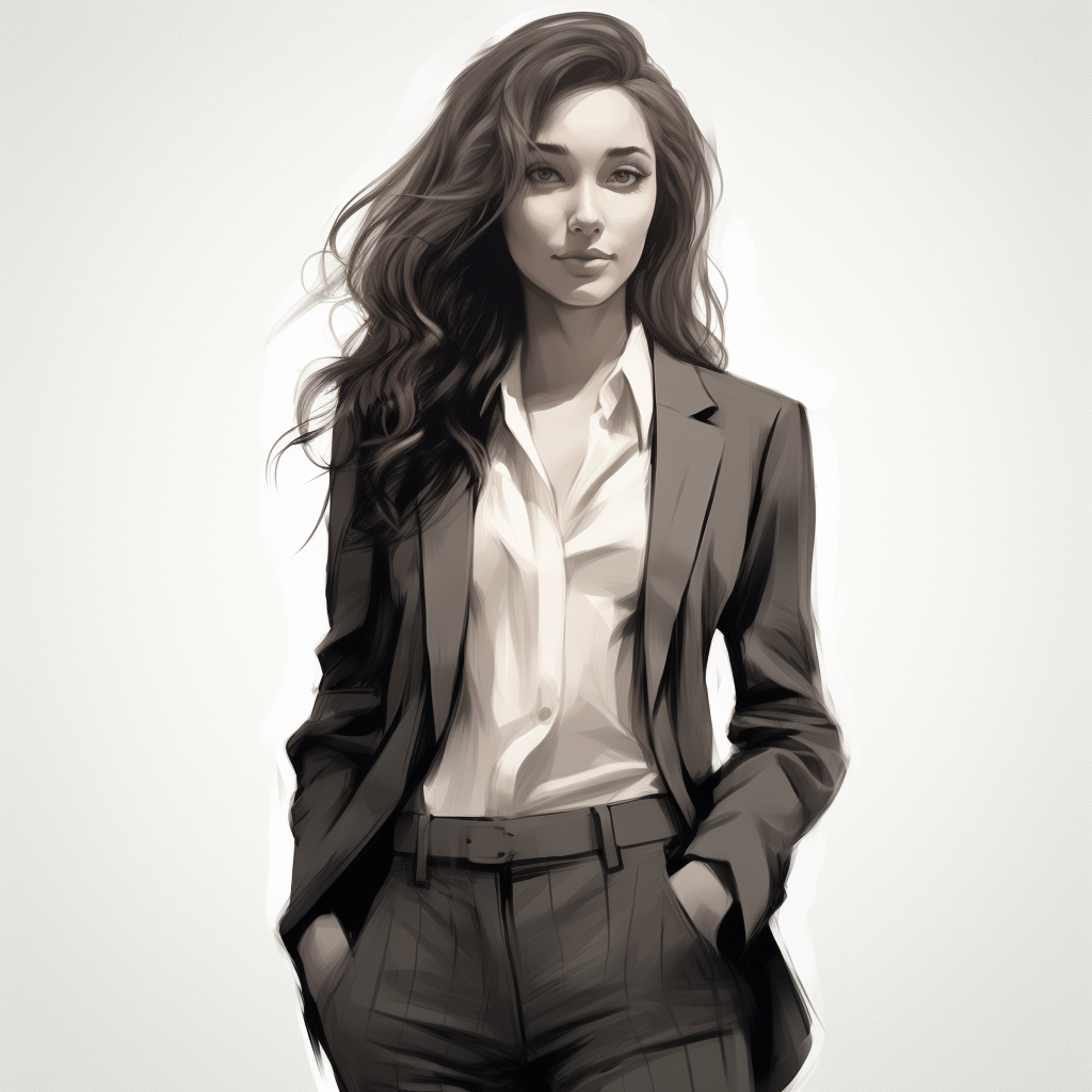 Young woman in a business suit jacket standing tall