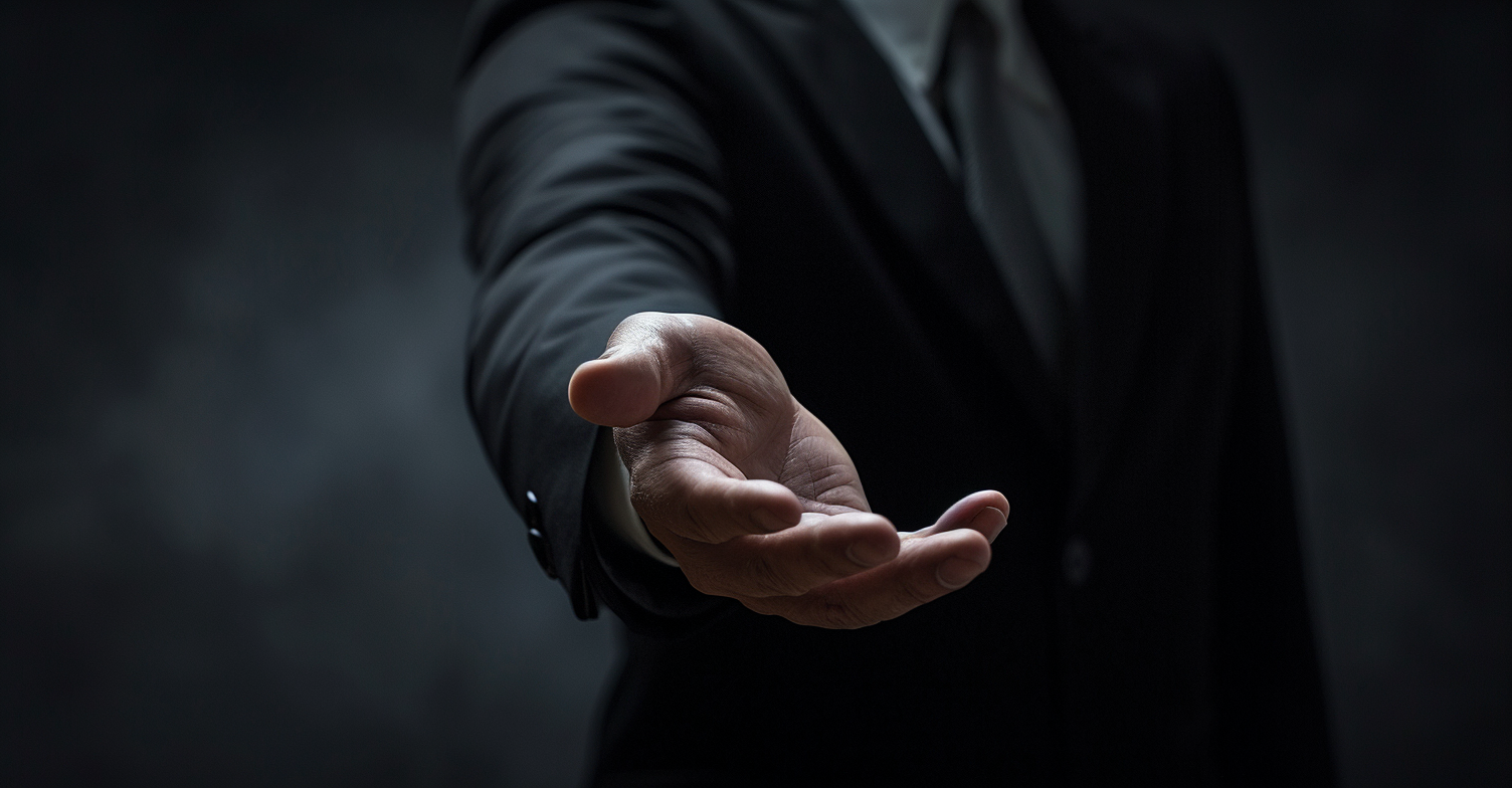 Businessman Hand on Dark Background