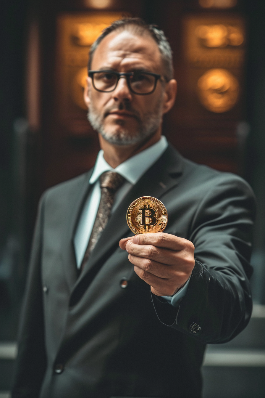 Businessman Holding Bitcoin Image