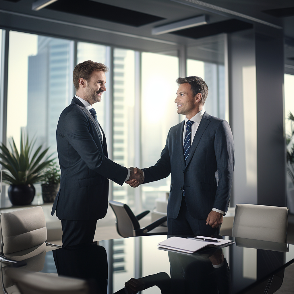 Professional businessmen shaking hands in conference room