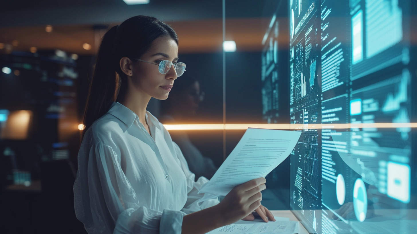 Businesswomen checking electronic documents