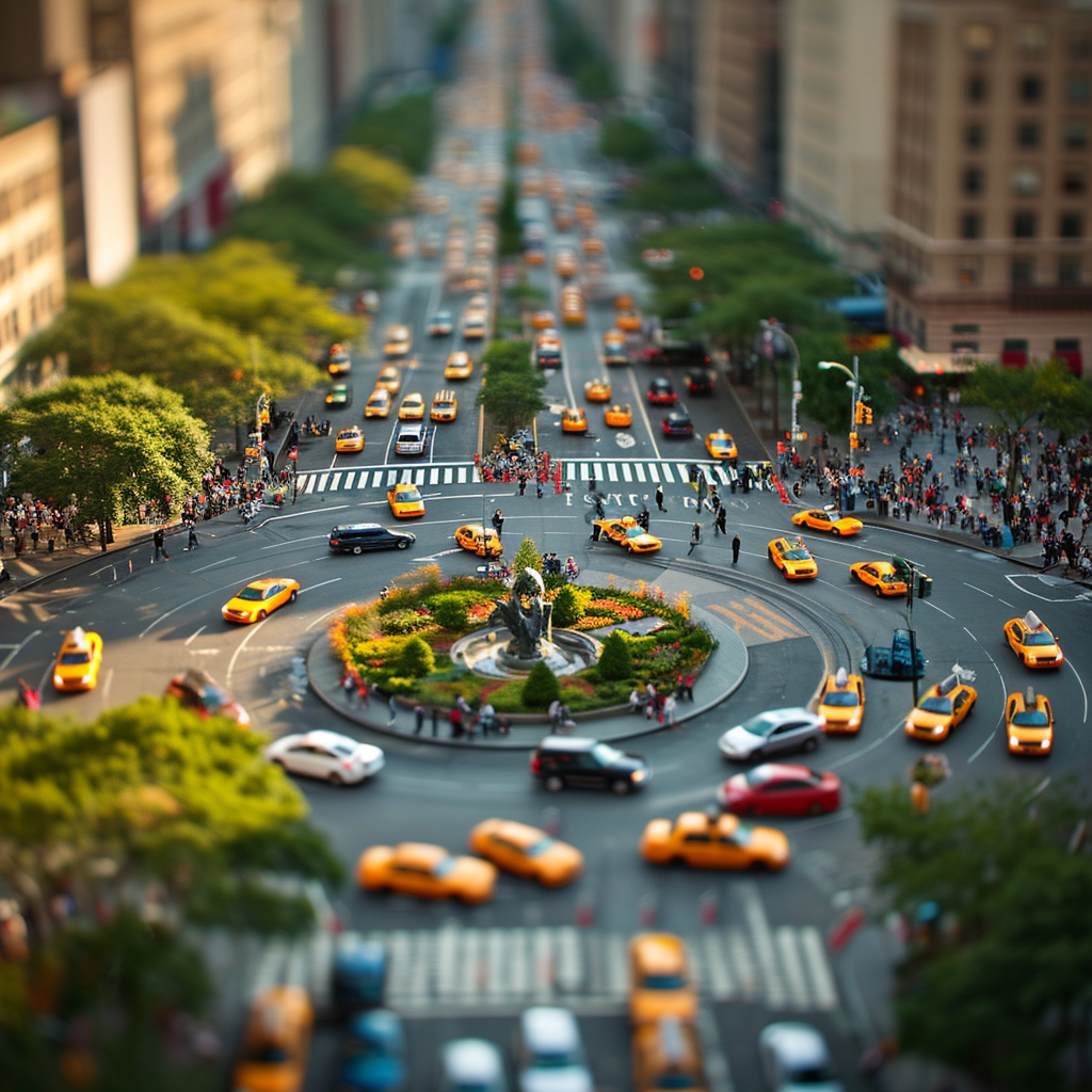 Busy afternoon traffic at Columbus Circle