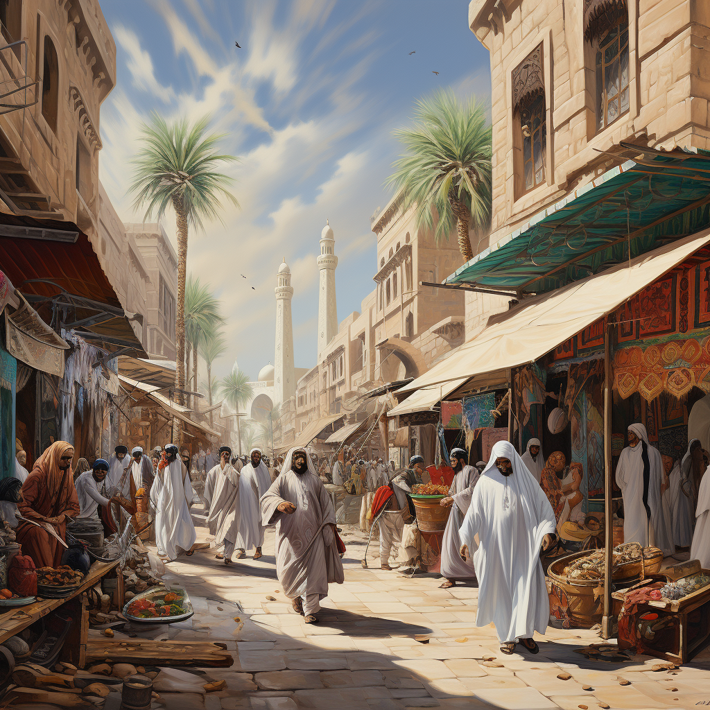 Busy Arabic Street with Shops and Tents