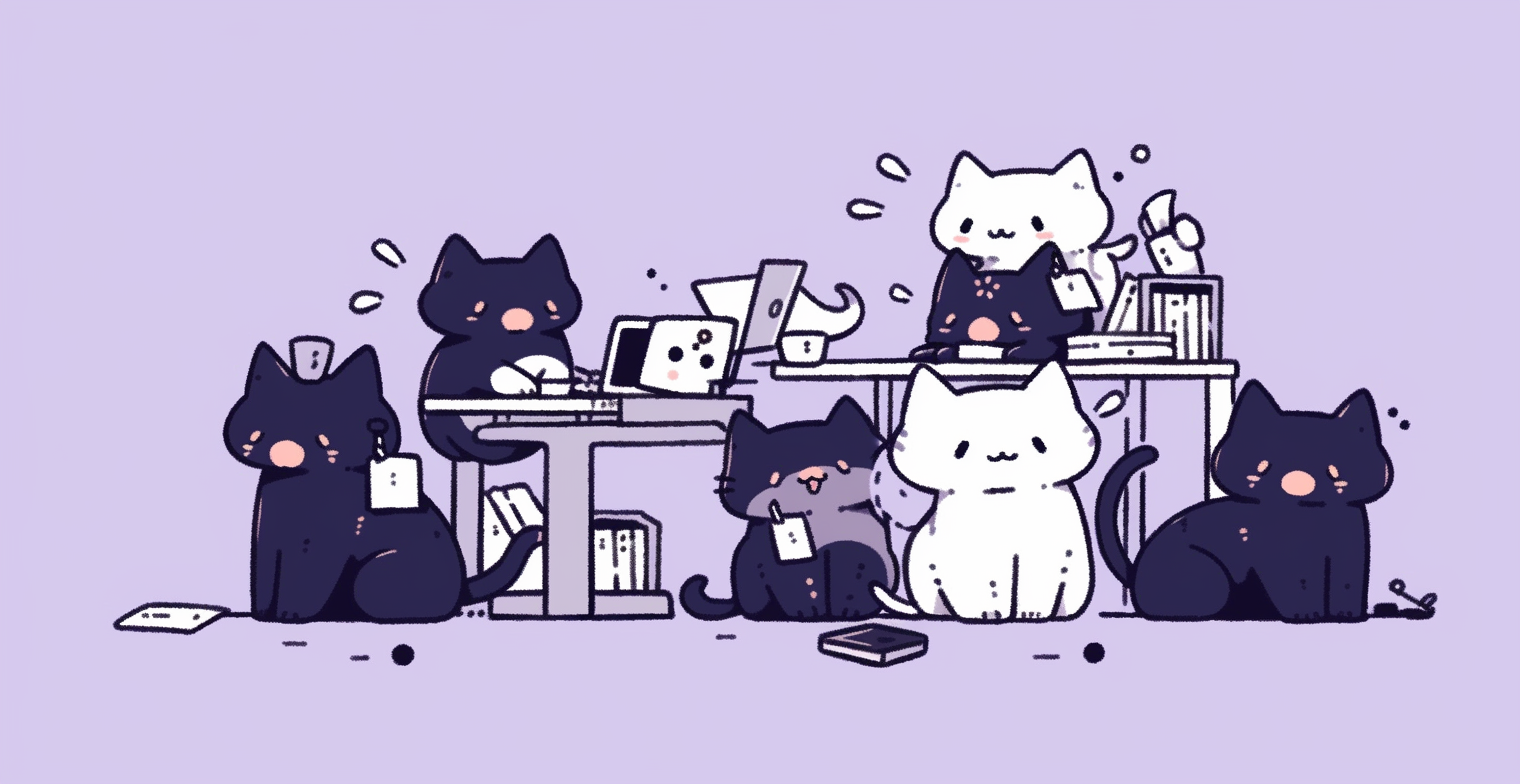 Busy cats working in office