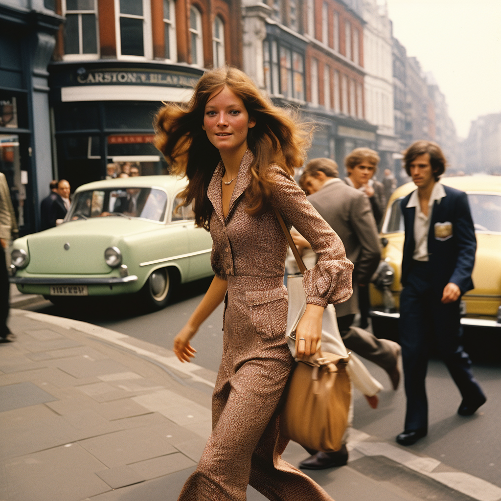 Well-dressed woman running with suitcase full of cash